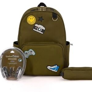 New Locker Club Kids 16L Nylon Backpack with Headphones Pencil Pouch Olive Green